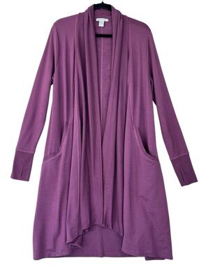 Pranayama Long Wrap Cardigan Sz M Purple Cozy Casual Duster Pockets